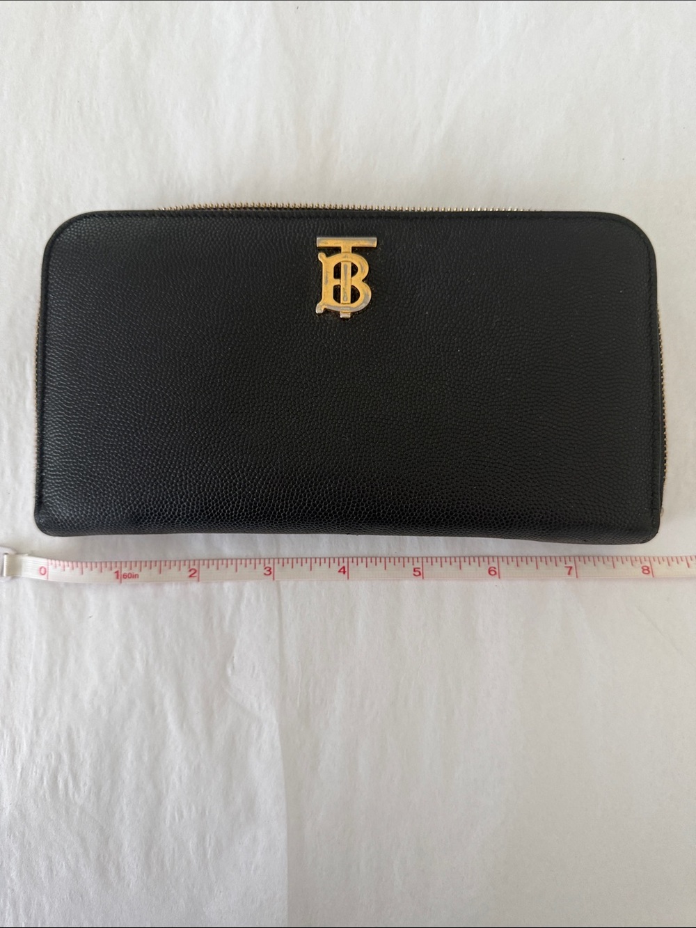 Burberry Black Pebbled Leather Zip-Around Wallet with Gold TB Logo - Picture 10 of 15